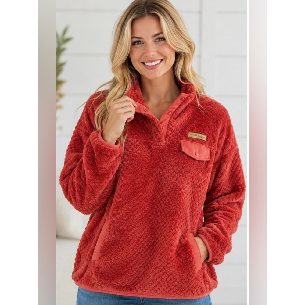 Simply Southern XXL Burnt Orange Sherpa Fleece Pullover Snap Neck Pocket Cozy
